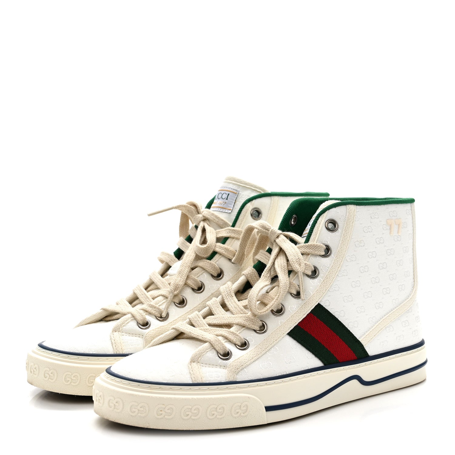 MONOGRAM GG MIGNON WEB WOMENS 1977 TENNIS HIGH TOP SNEAKERS WHITE