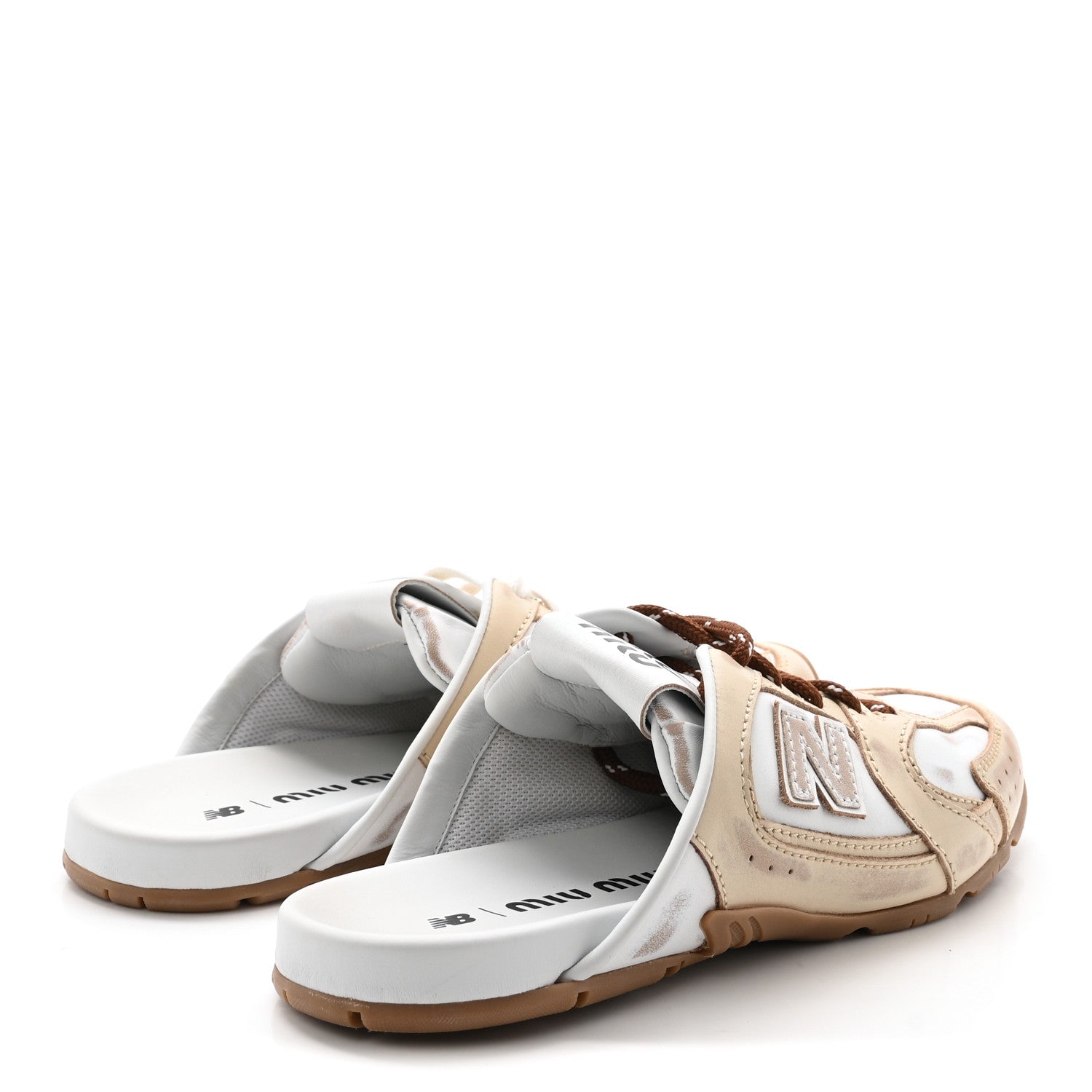 X NEW BALANCE BLEACHED CALFSKIN 530 SL SLIP-ON SNEAKERS MULES TRAVERTINE GREY WHITE