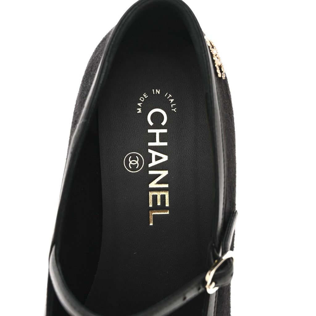 SUEDE KIDSKIN LAMBSKIN PATENT CALFSKIN CAP TOE CC MARY JANE FLATS BLACK