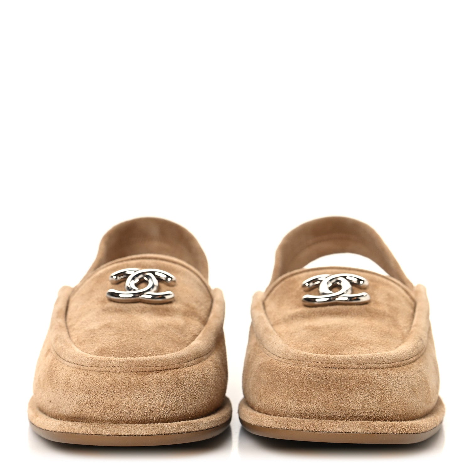 SUEDE CALFSKIN CC SLINGBACK LOAFERS DARK BEIGE