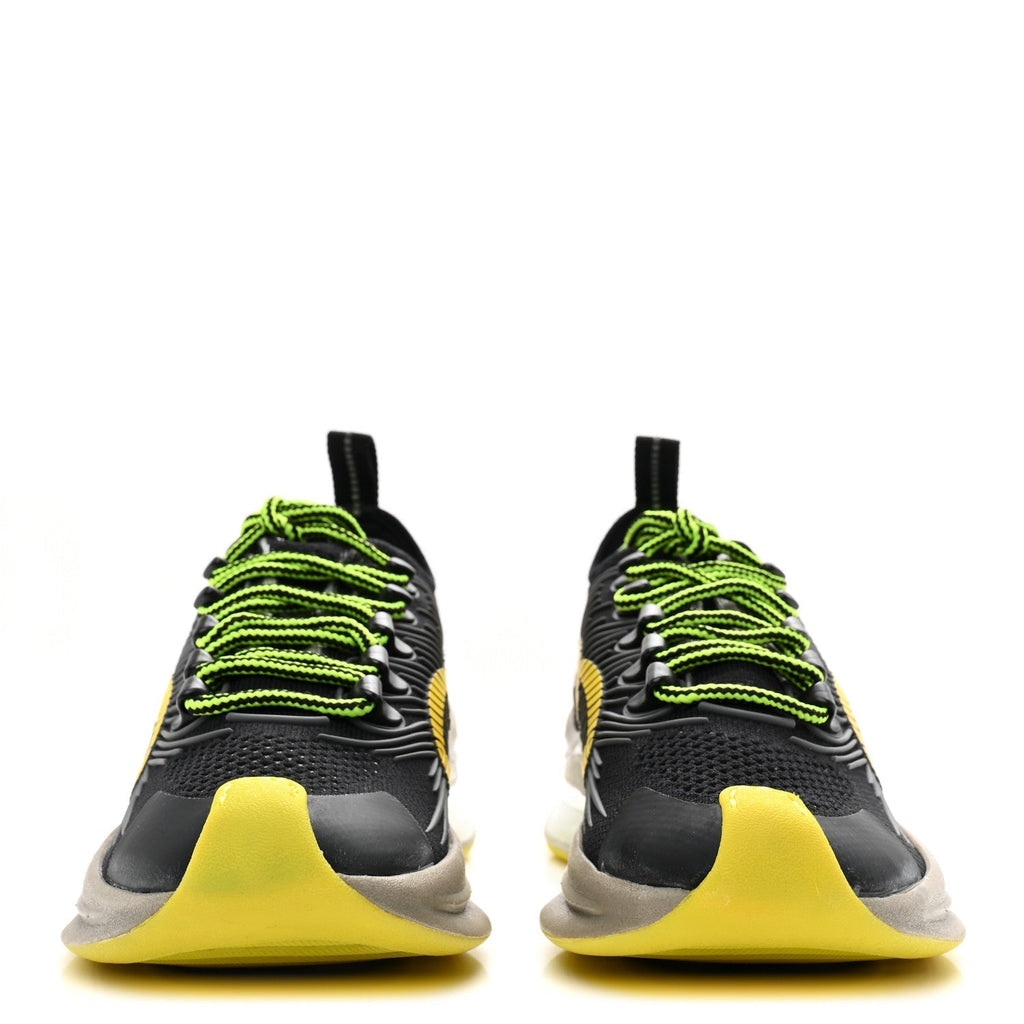 TECHNICAL KNIT FABRIC WAVES WOMENS GUCCI RUN SNEAKERS BLACK SILVER GIALLO NEON YELLOW