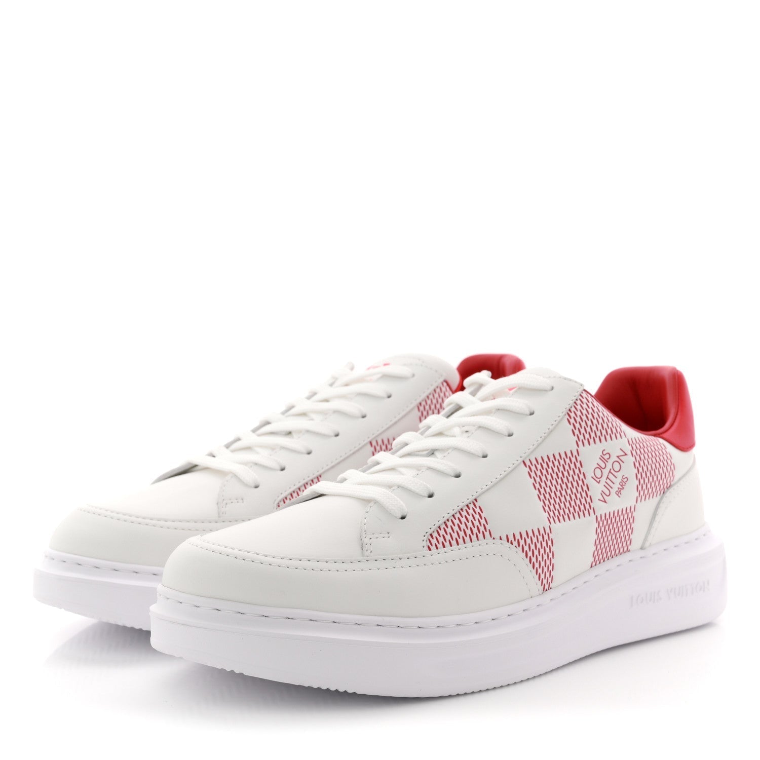 DAMIER CALFSKIN MENS BEVERLY HILLS SNEAKERS WHITE ROUGE