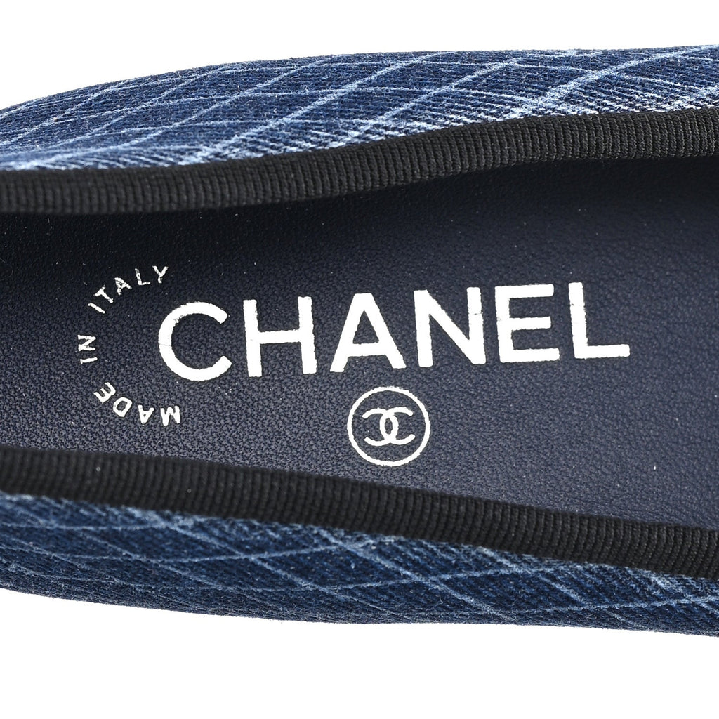 DENIM PRINTED QUILT CC CAP TOE BALLERINA FLATS NAVY BLUE DARK GREY