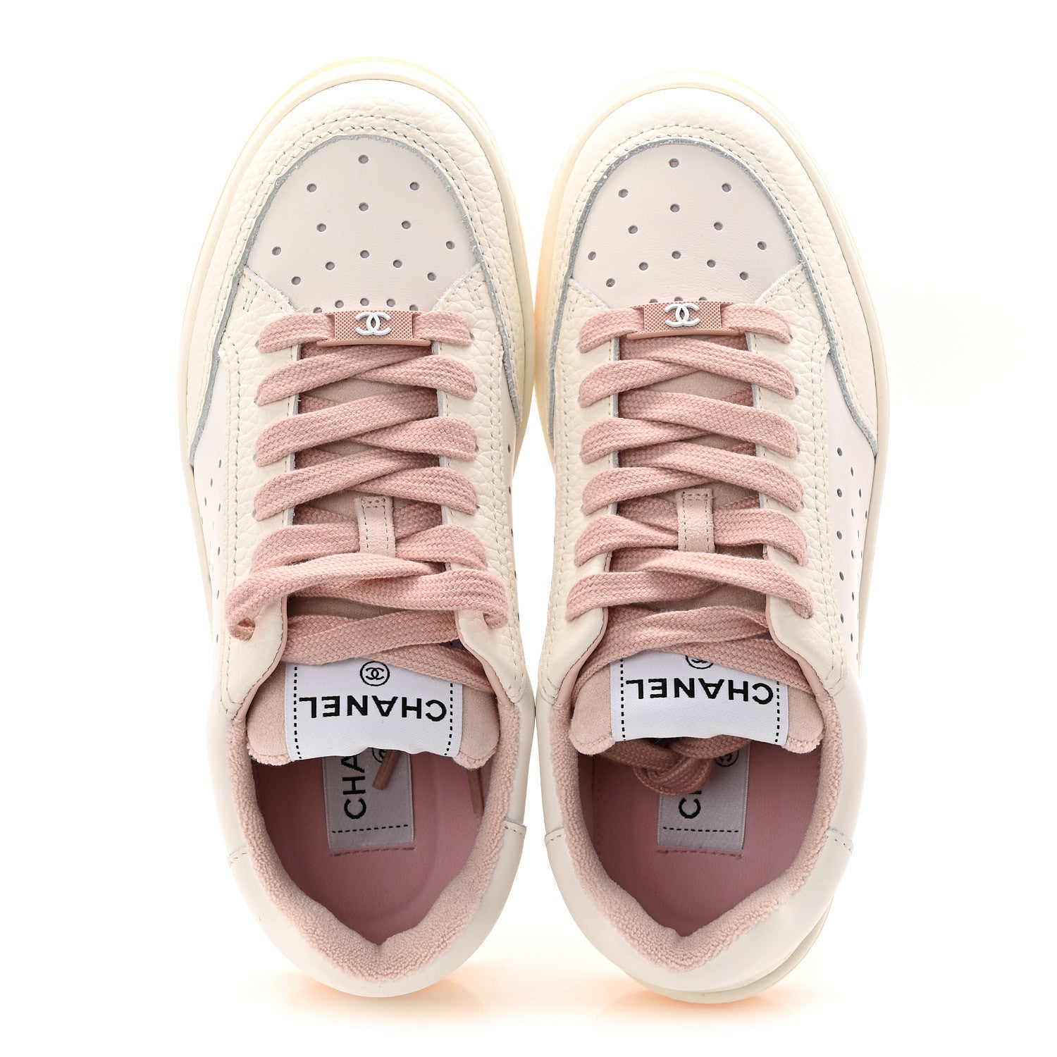 GRAINED CALFSKIN FABRIC WOMENS LOGO SNEAKERS WHITE LIGHT PINK