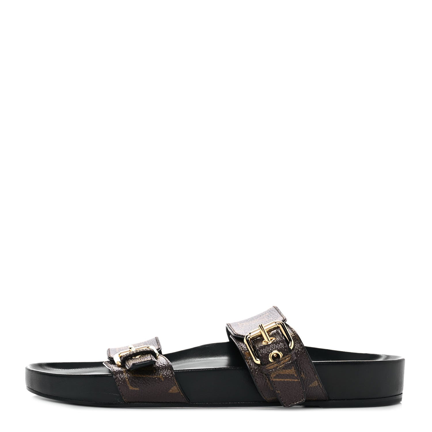 LOUIS VUITTON BOM DIA FLAT MULE IN BLACK PATENT MONOGRAM