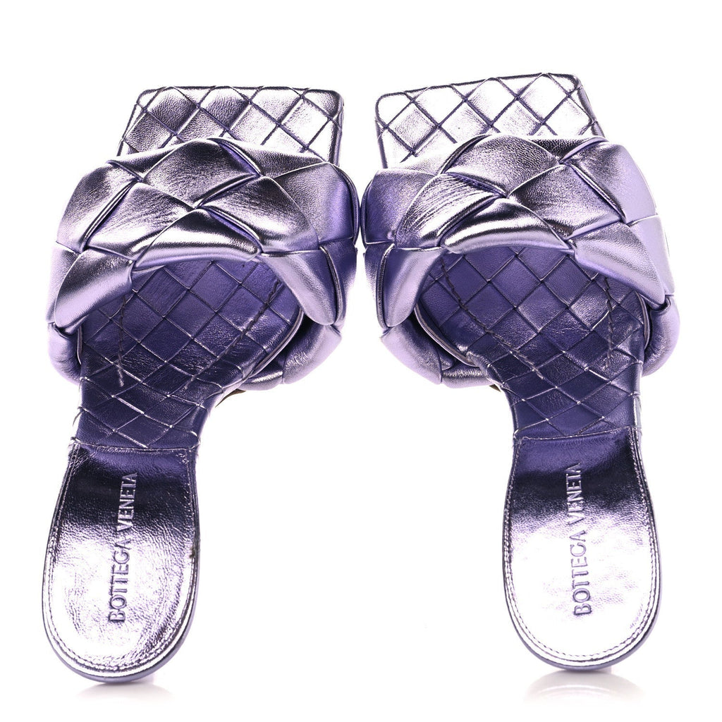 METALLIC NAPPA MAXI INTRECCIATO LIDO 90MM MULE SANDALS CHROME PURPLE