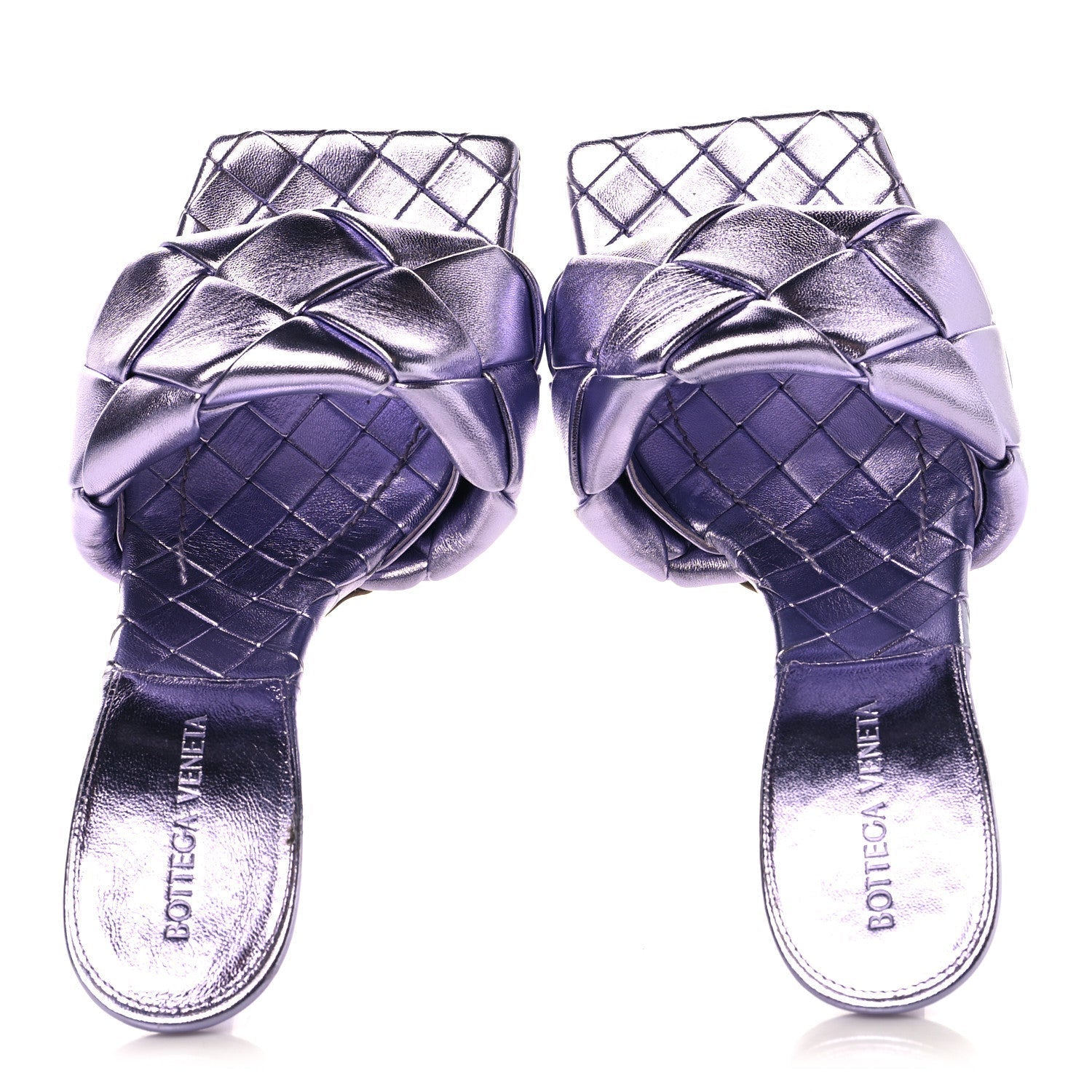 METALLIC NAPPA MAXI INTRECCIATO LIDO 90MM MULE SANDALS CHROME PURPLE