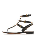 CALFSKIN ROCKSTUD ROLLING ANKLE WRAP FLAT THONG SANDALS BLACK