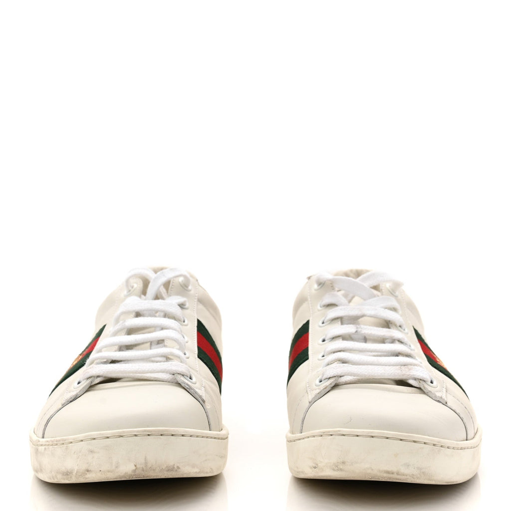 CALFSKIN AYERS BEE EMBROIDERED WOMENS ACE SNEAKERS WHITE GREEN