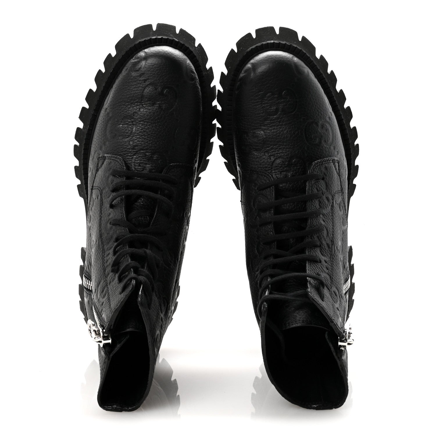 CALFSKIN EMBOSSED MONOGRAM MENS LACE UP ANKLE BOOTS BLACK