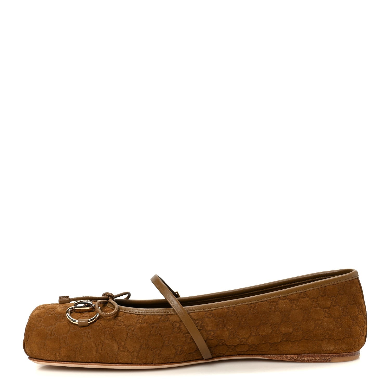 KID SCAMOSCIATO MICRO GG MONOGRAM HORSEBIT BALLET FLATS CUOIO DAFNE