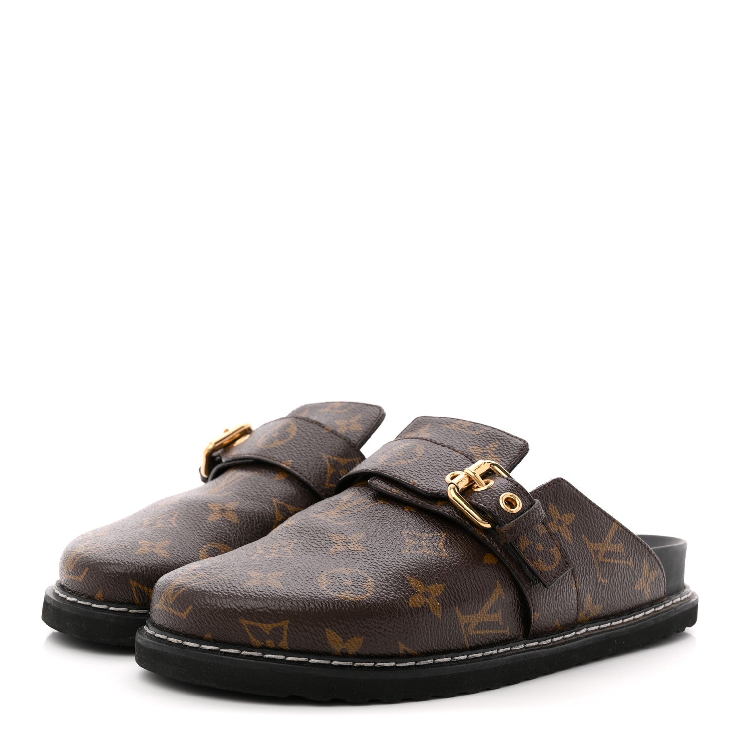 PATENT MONOGRAM WOMENS COSY FLAT COMFORT CLOG MULES BROWN