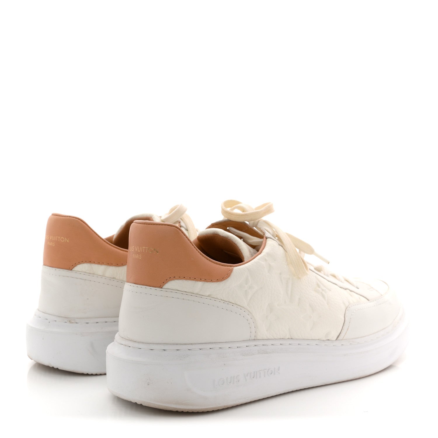 GRAINED CALFSKIN EMBOSSED MONOGRAM MENS BEVERLY HILLS SNEAKERS WHITE
