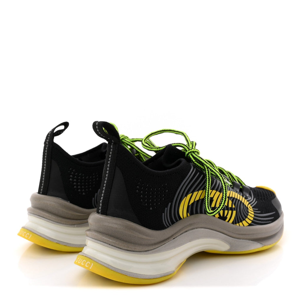 TECHNICAL KNIT FABRIC WAVES WOMENS GUCCI RUN SNEAKERS BLACK SILVER GIALLO NEON YELLOW