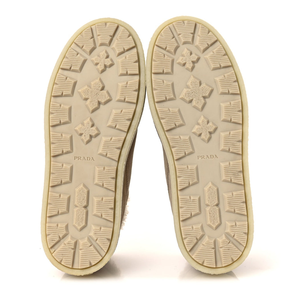 SUEDE SHEARLING MID TOP SNEAKERS ECRU