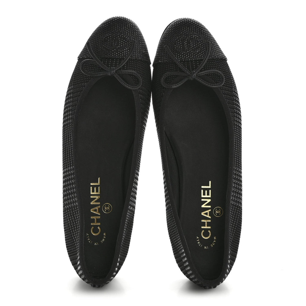 SUEDE KIDSKIN CAP TOE CC BALLERINA FLATS BLACK