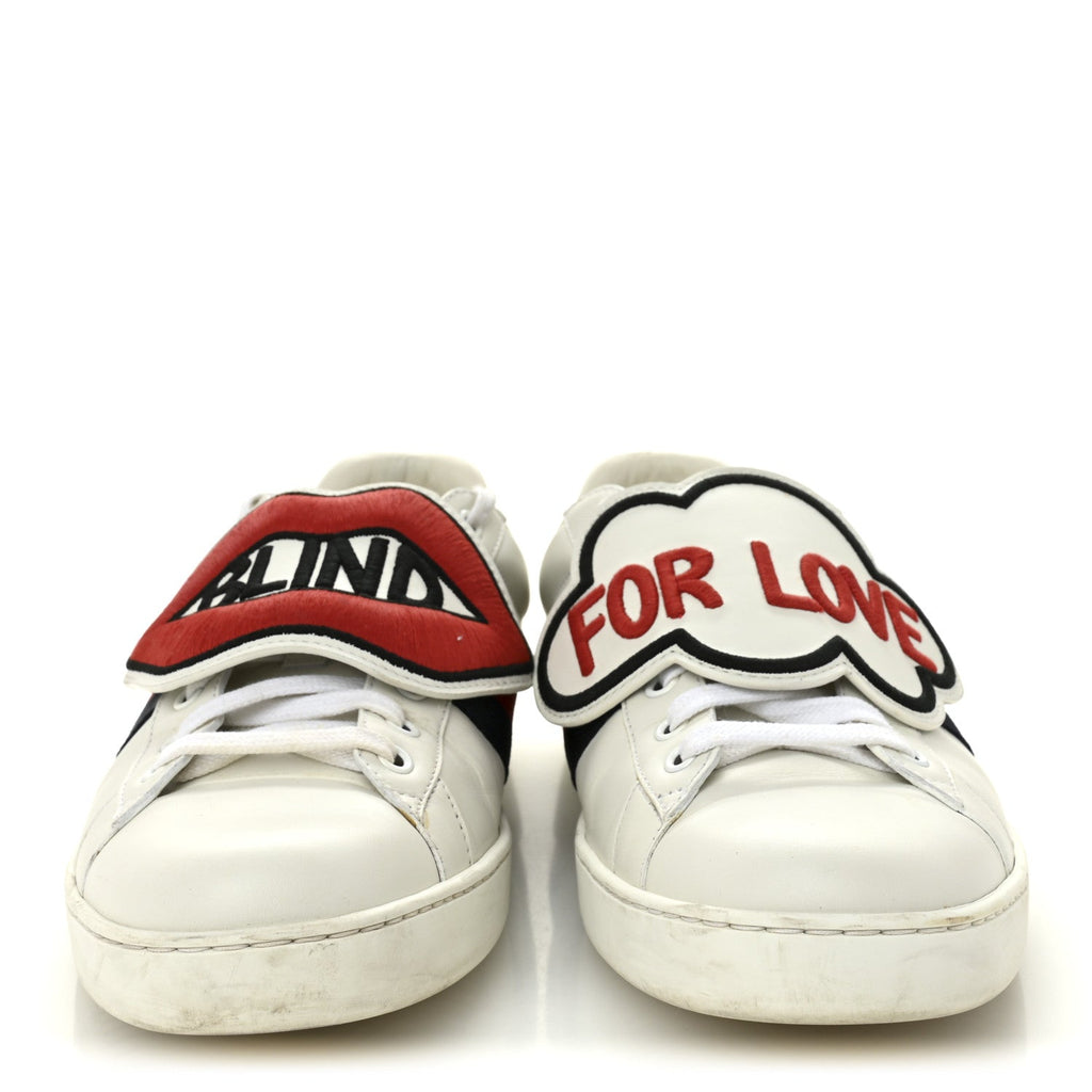 CALFSKIN AYERS WEB BLIND FOR LOVE EMBROIDERED MENS ACE SNEAKERS WHITE