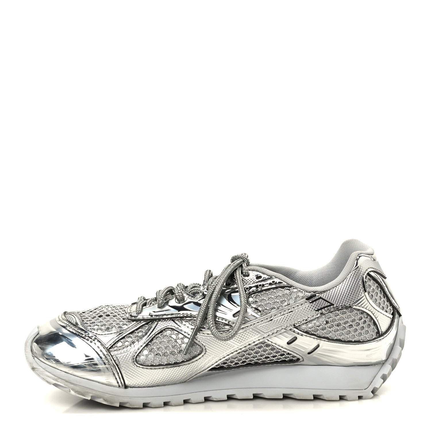 CALFSKIN FISHNET FABRIC ORBIT SNEAKERS SILVER