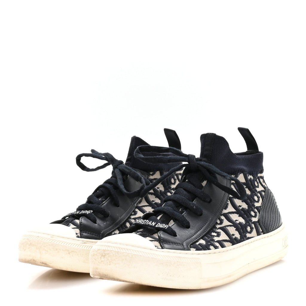 TECHNICAL KNIT CALFSKIN OBLIQUE WOMENS WALK'N DIOR HIGH TOP SNEAKERS DEEP BLUE