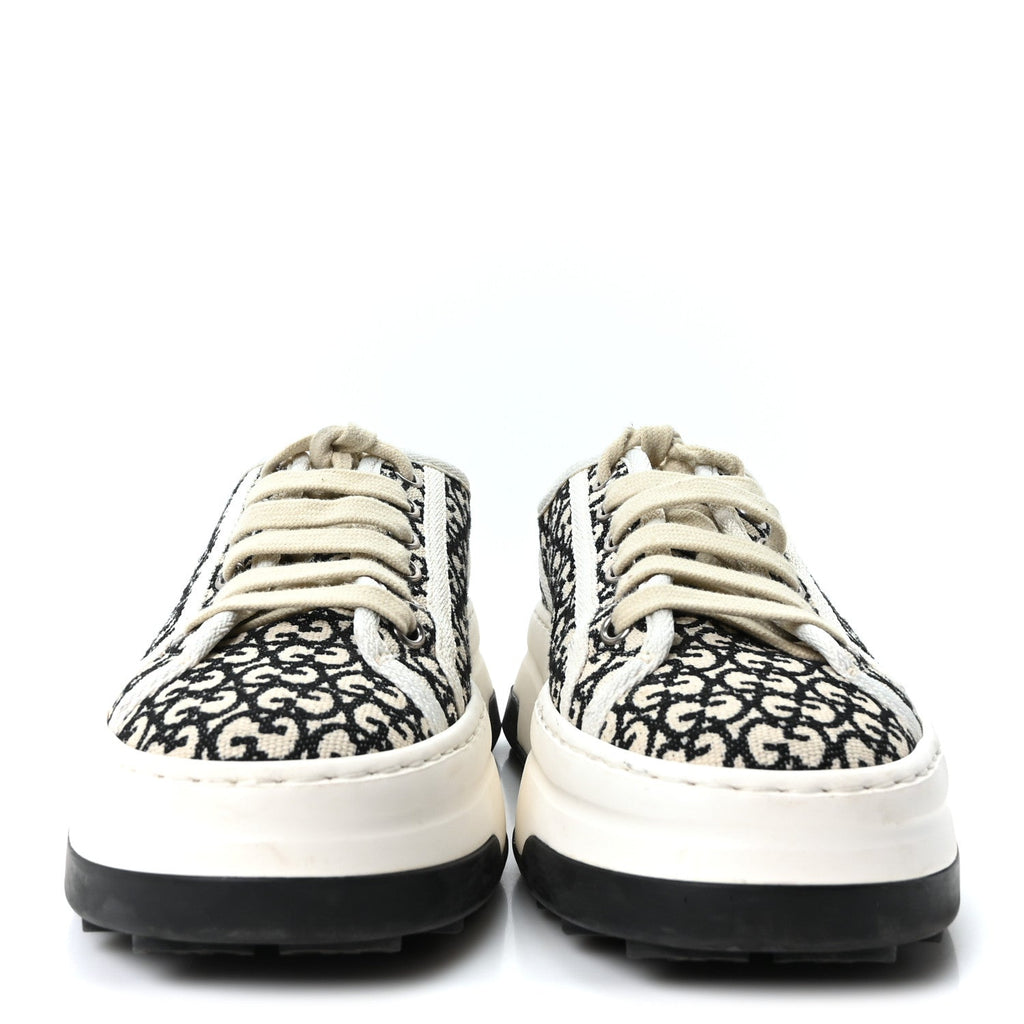 GG MONOGRAM JACQUARD WOMENS 1977 TENNIS PLATFORM 52MM SNEAKERS BLACK MYSTIC WHITE