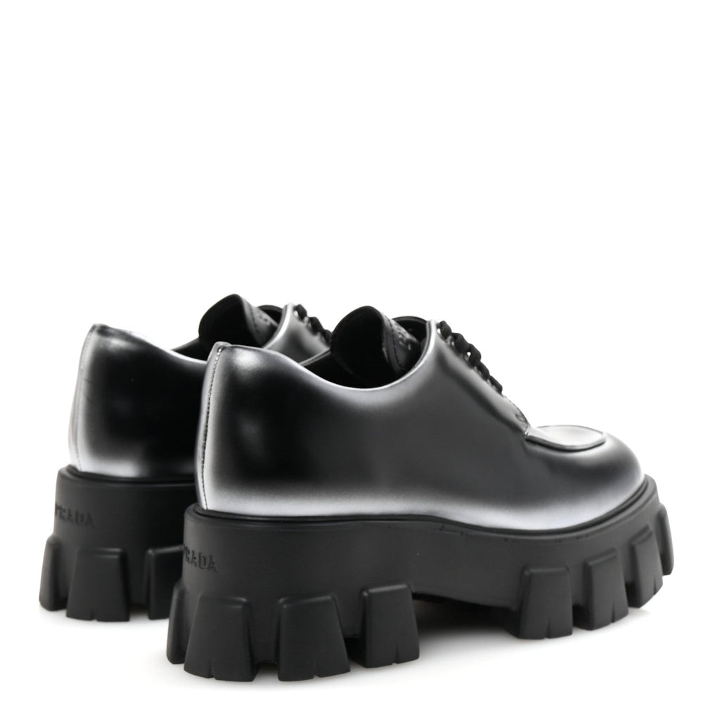 SPAZZOLATO ROIS SFUMATO MONOLITH 55MM DERBY LOAFERS BLACK ARGENTO