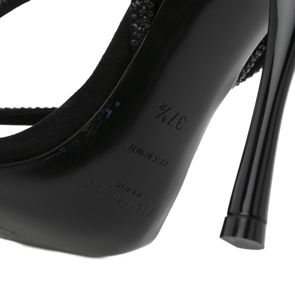 CRYSTAL SUEDE CALFSKIN NADJA 105 ANKLE STRAP SANDALS BLACK