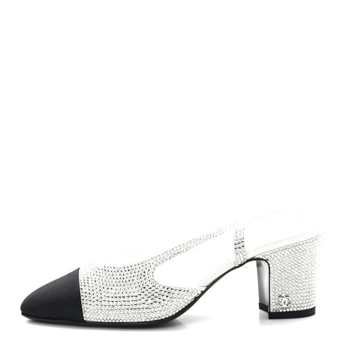STRASS GROSGRAIN CAP TOE CC SLINGBACK PUMPS SILVER BLACK