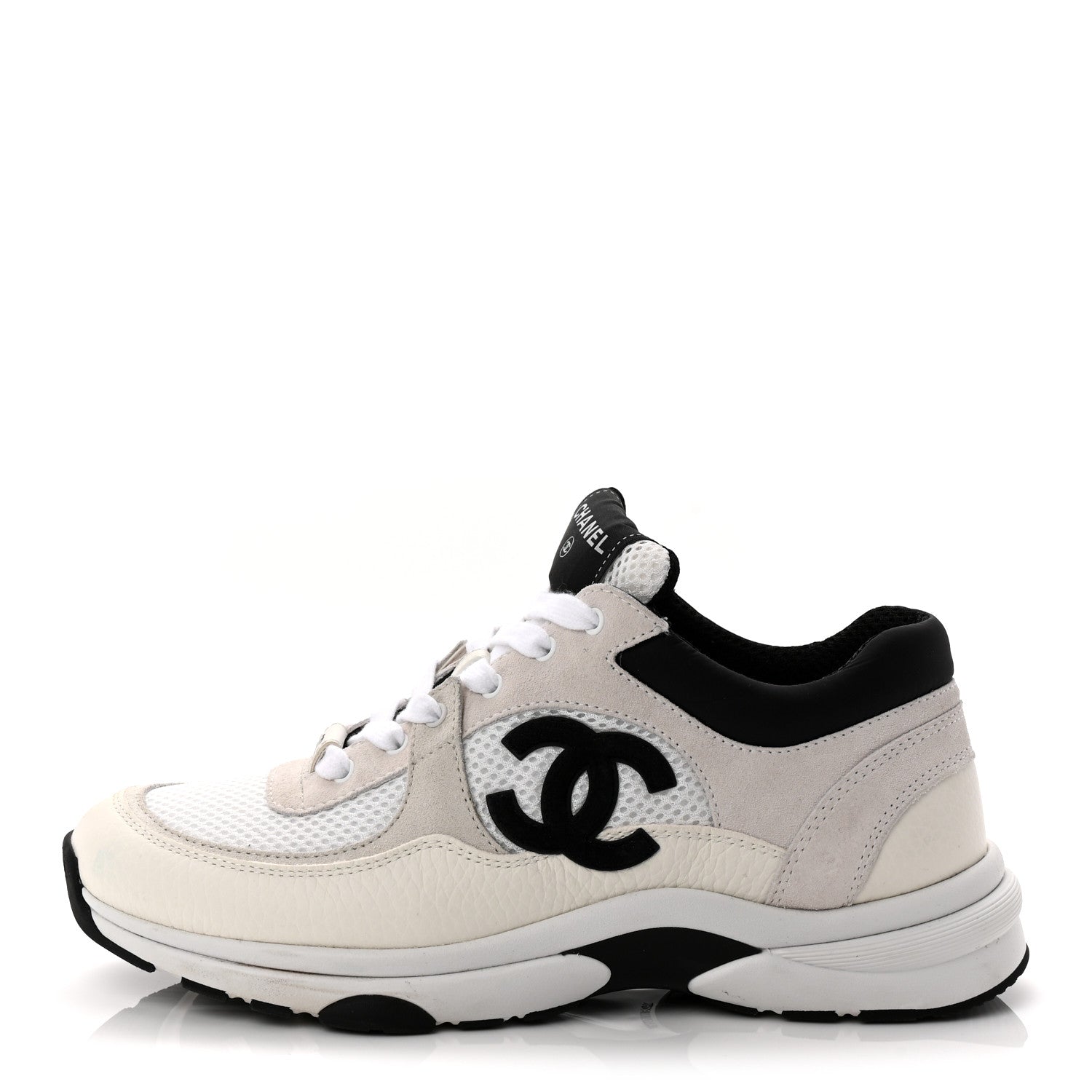 MESH SUEDE CALFSKIN GRAINED CALFSKIN WOMENS CC SNEAKERS WHITE BLACK