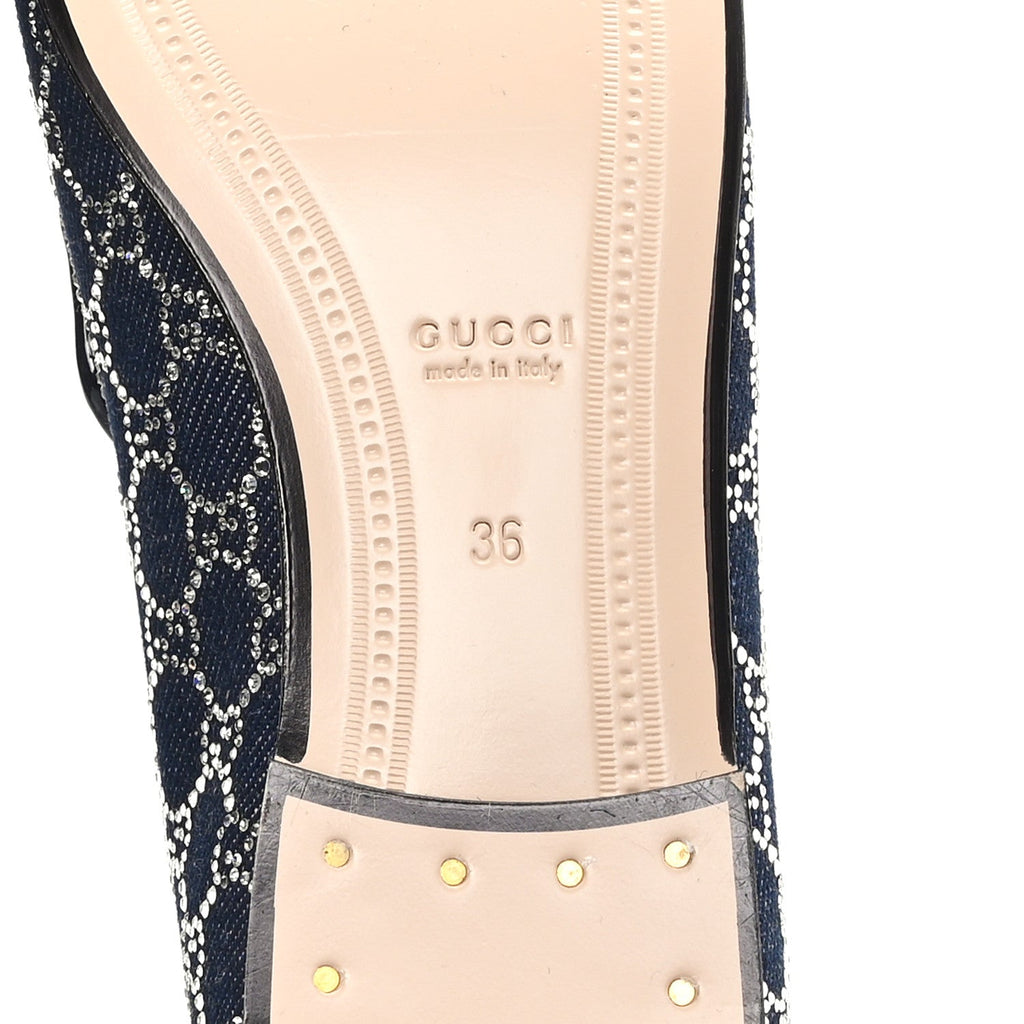 NEW DENIM CRYSTAL GG MONOGRAM WOMENS 1953 HORSEBIT JORDAAN LOAFER BLUE