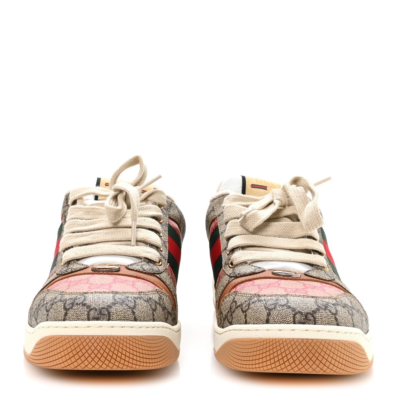 GG SUPREME MONOGRAM HARNESS CALFSKIN WEB MENS SCREENER SNEAKERS BEIGE EBONY ROSSO HARNESS BROWN