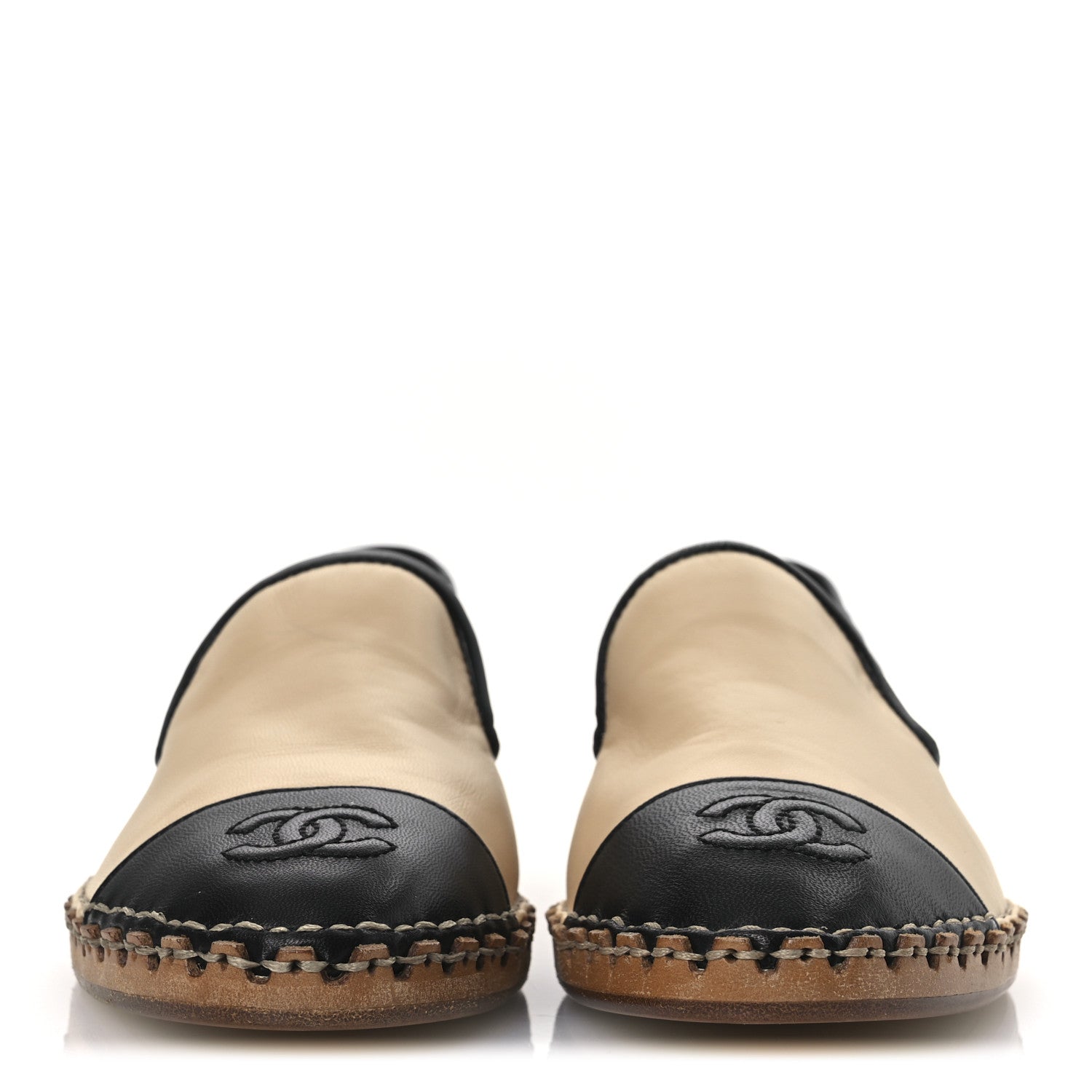LAMBSKIN CHAIN CC MOCASSIN LOAFER ESPADRILLES BEIGE BLACK