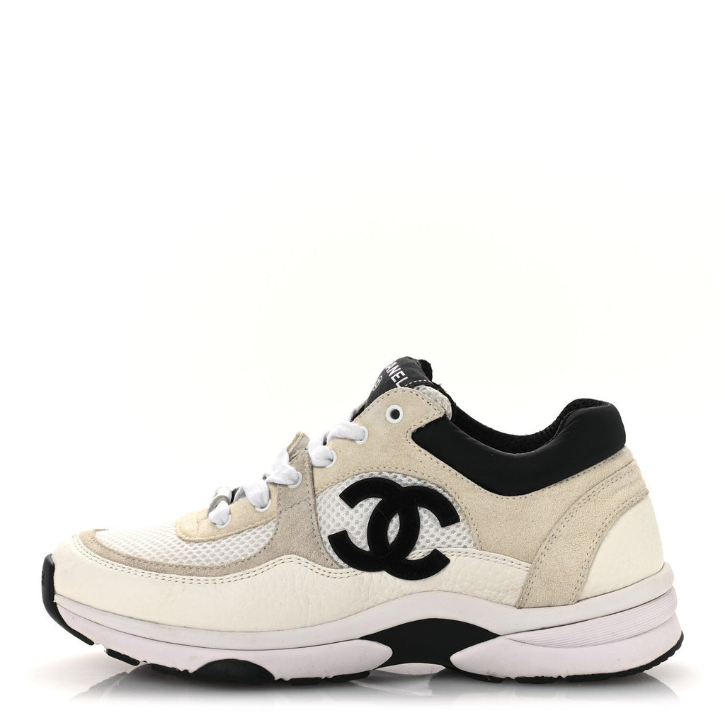 MESH SUEDE CALFSKIN GRAINED CALFSKIN WOMENS CC SNEAKERS WHITE BLACK