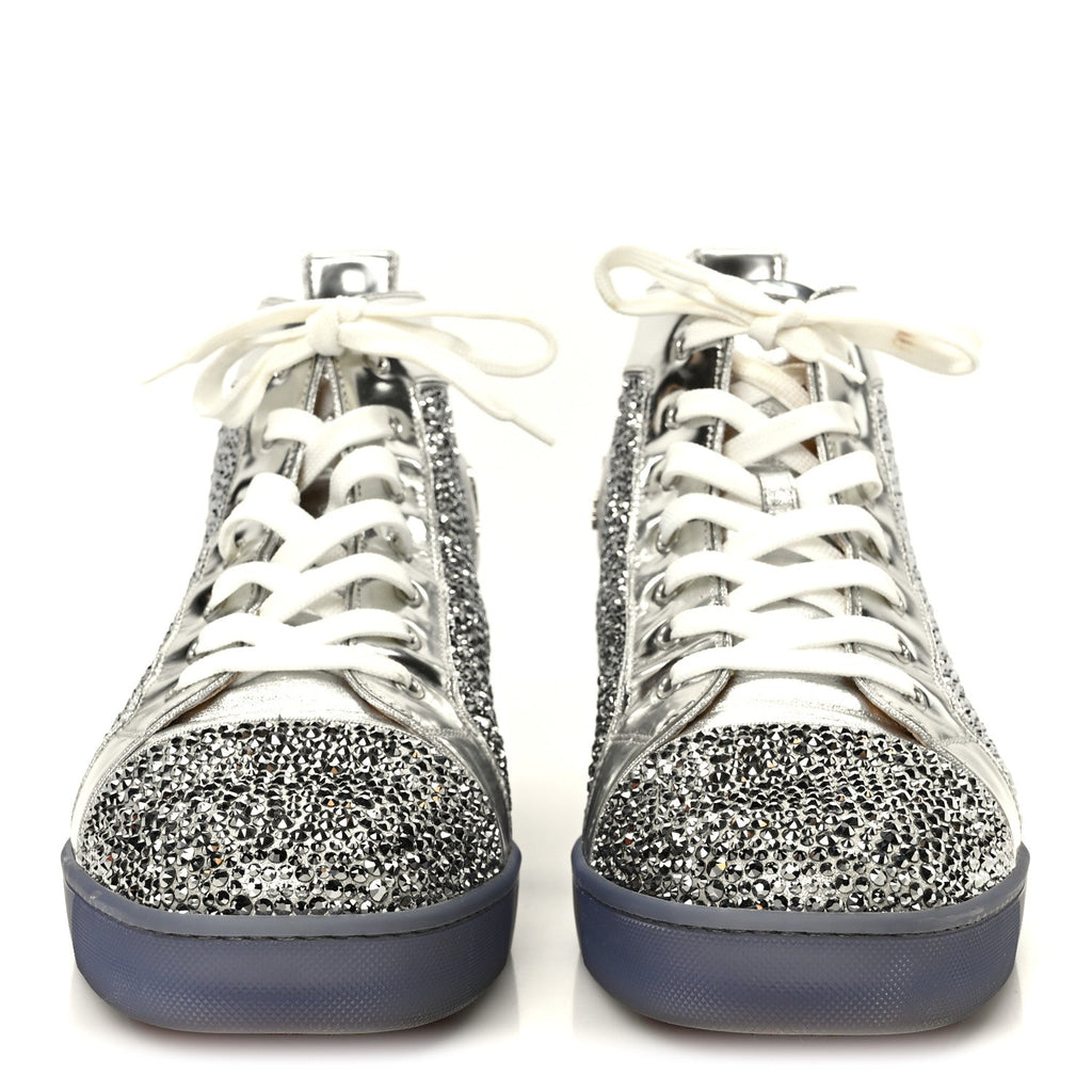 LAMINATED NAPPA FROZEN STRASS MENS LOUIS ORLATO FLAT SNEAKERS SILVER