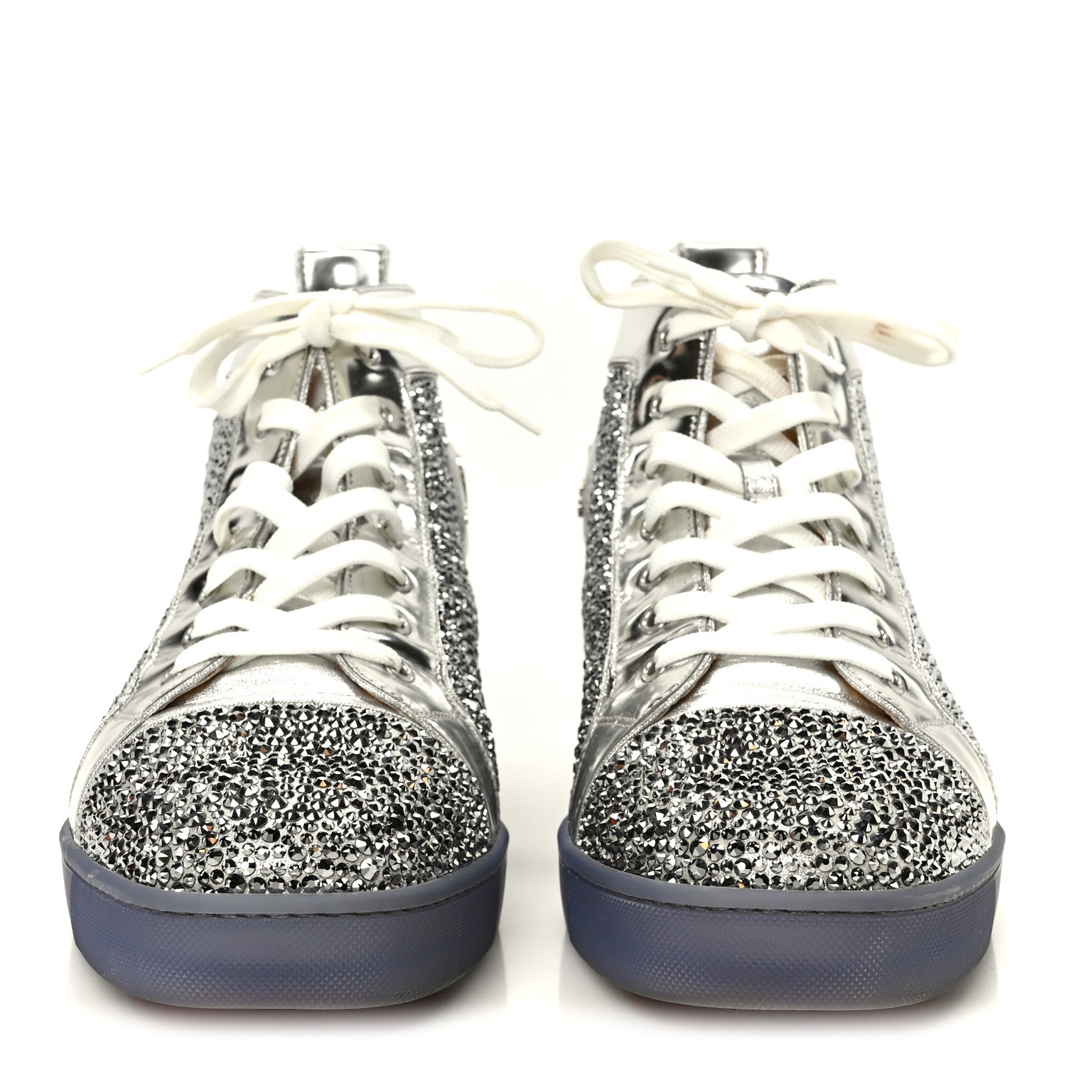 LAMINATED NAPPA FROZEN STRASS MENS LOUIS ORLATO FLAT SNEAKERS SILVER