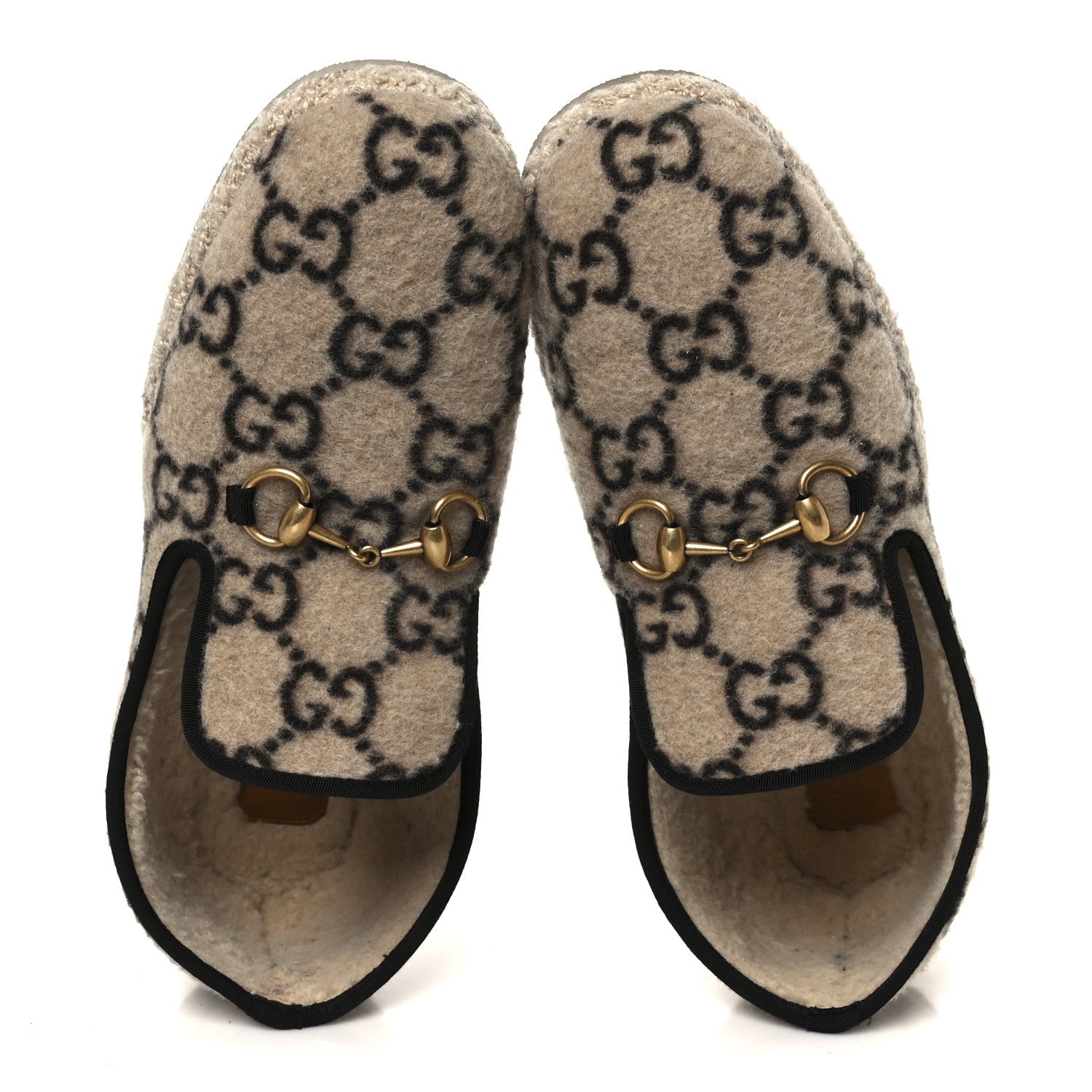COVERED WOOL GG MONOGRAM MENS FRIA HORSEBIT LOAFERS BEIGE EBONY BLACK BUTTERSCOTCH