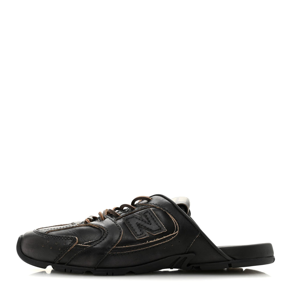X NEW BALANCE BLEACHED CALFSKIN 530 SL SLIP-ON SNEAKERS MULES BLACK