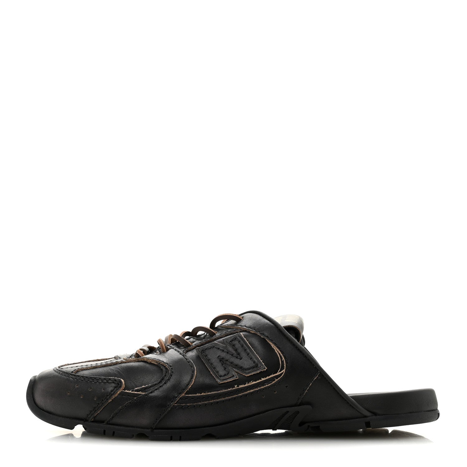 X NEW BALANCE BLEACHED CALFSKIN 530 SL SLIP-ON SNEAKERS MULES BLACK