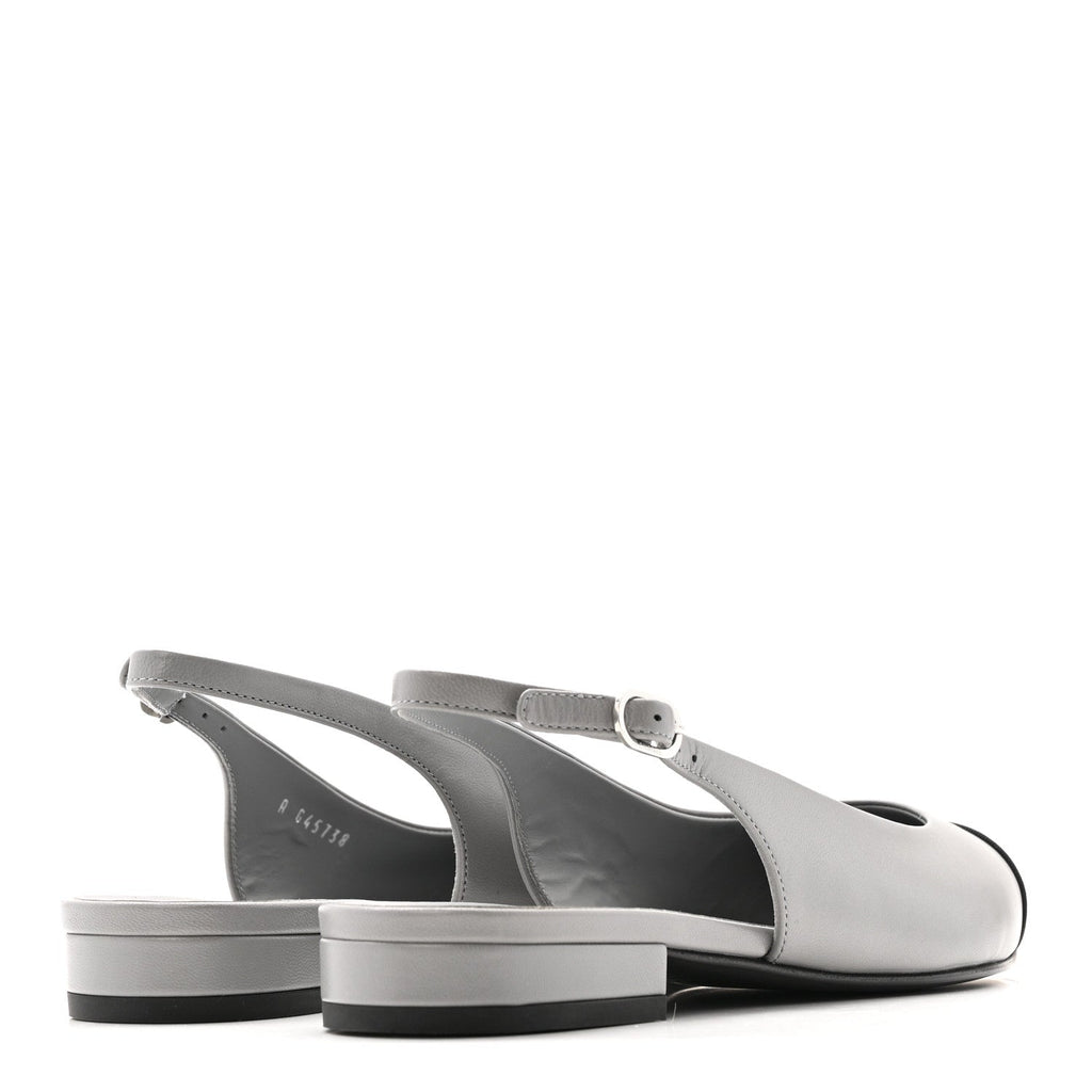 GOATSKIN GROSGRAIN POINTED TOE CC SLINGBACK FLATS GRAY BLACK