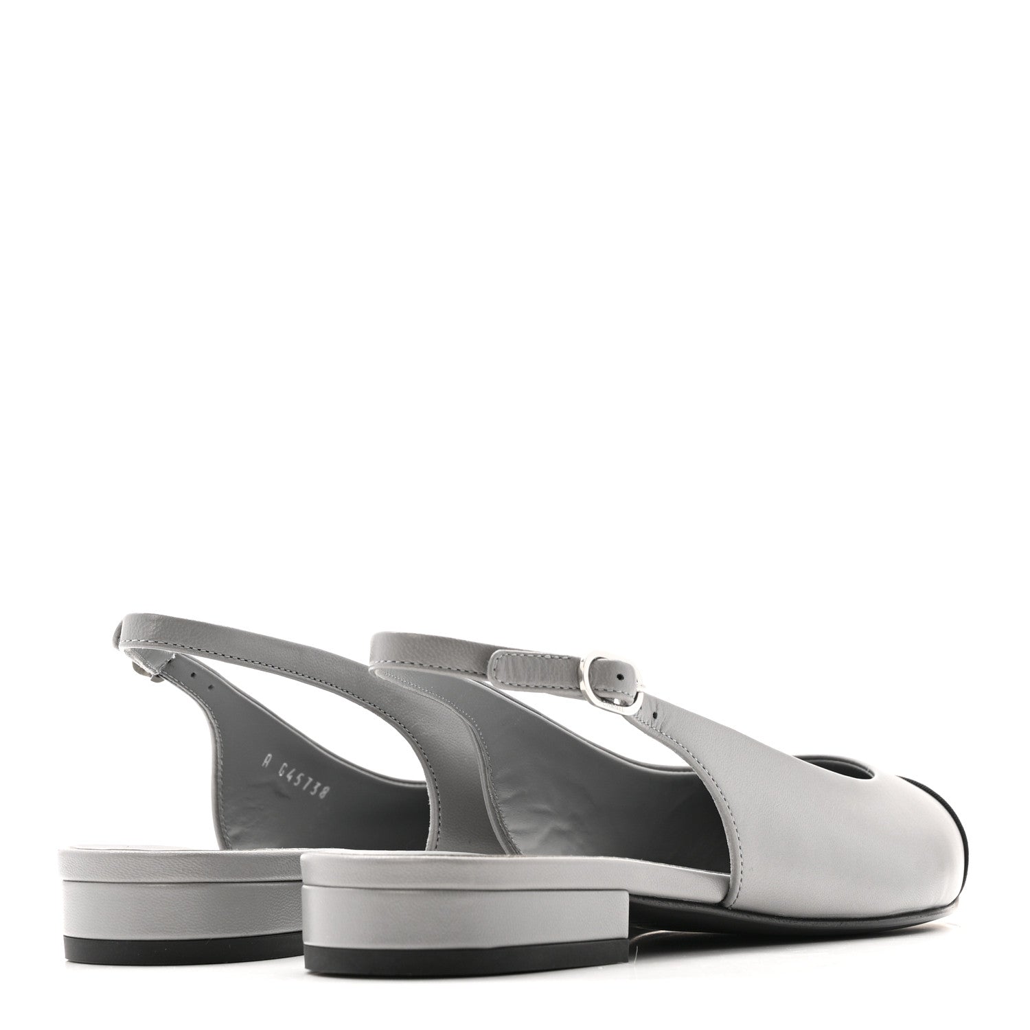 GOATSKIN GROSGRAIN POINTED TOE CC SLINGBACK FLATS GRAY BLACK