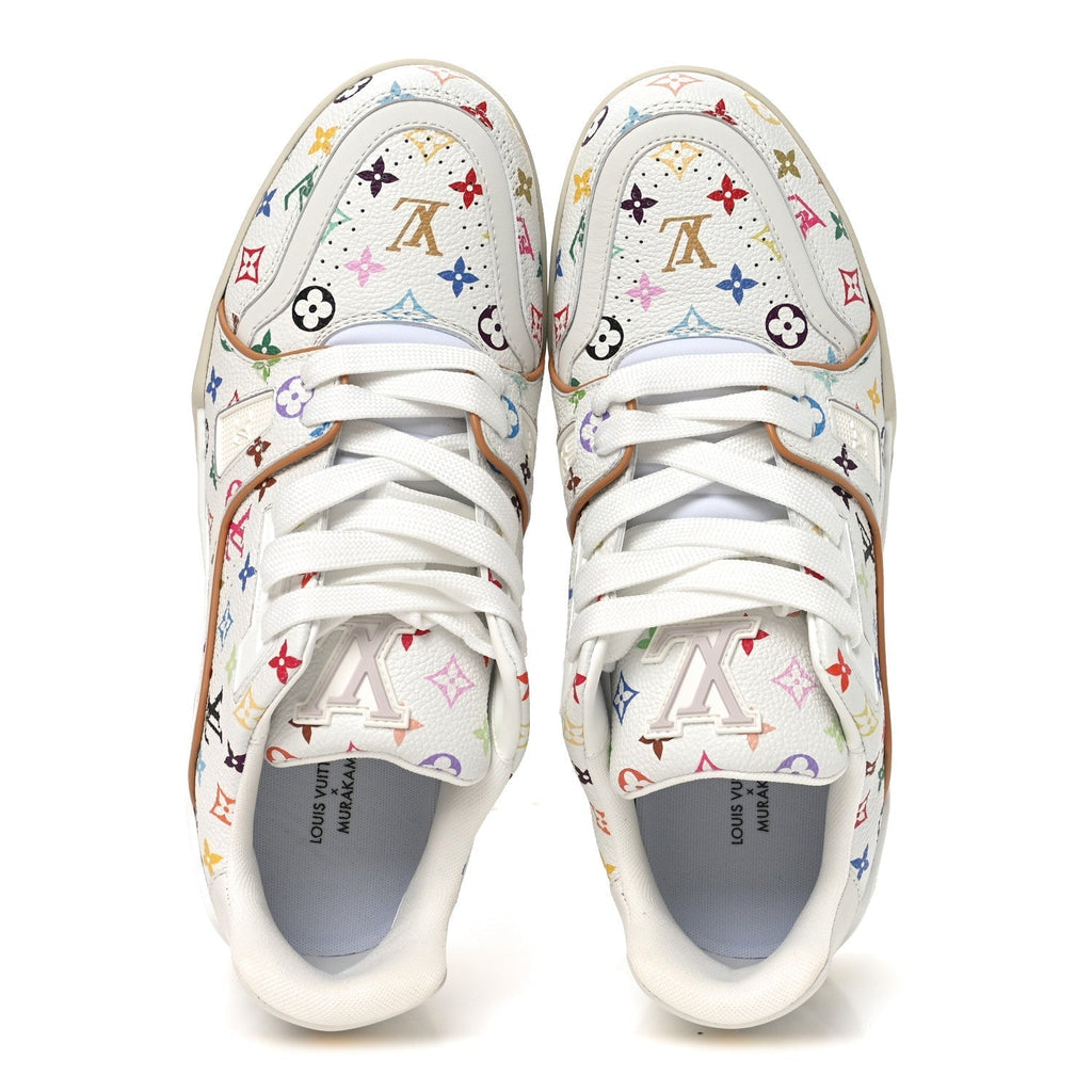LV X TM CALFSKIN MONOGRAM MULTICOLOR WOMENS LV TRAINER SNEAKERS WHITE MULTICOLOR