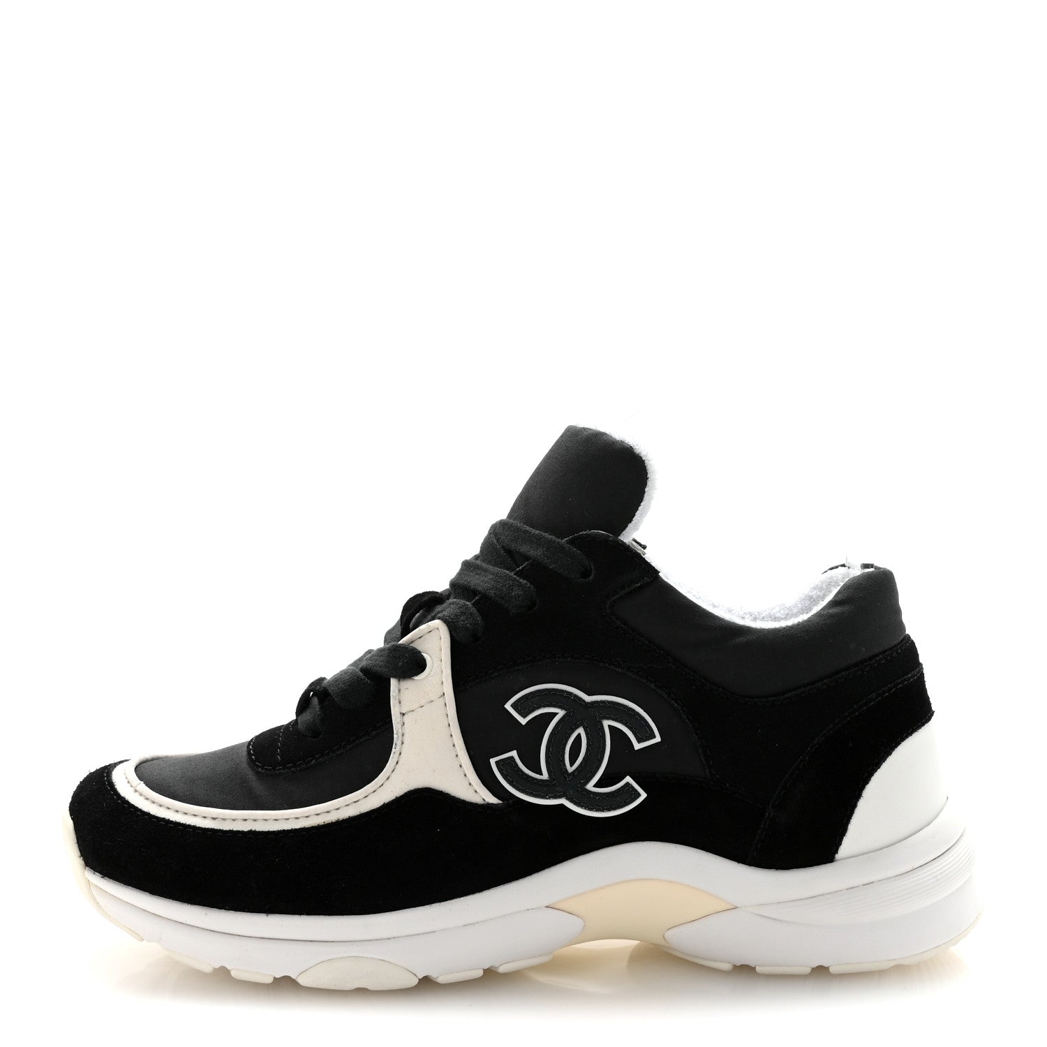 FABRIC CALFSKIN SUEDE CC SNEAKERS BLACK WHITE