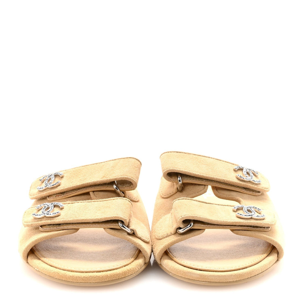 SUEDE KIDSKIN VELCRO MULES BEIGE