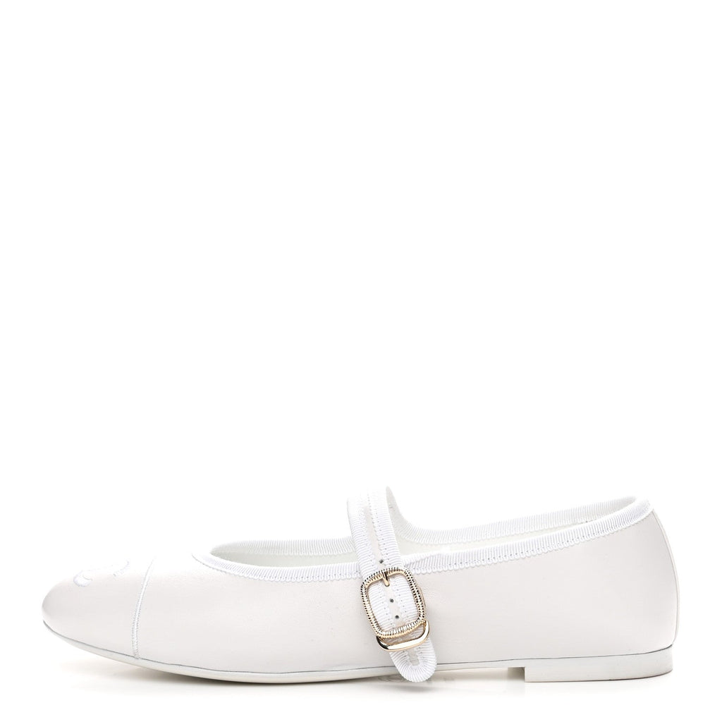LAMBSKIN MARY JANE FLATS WHITE