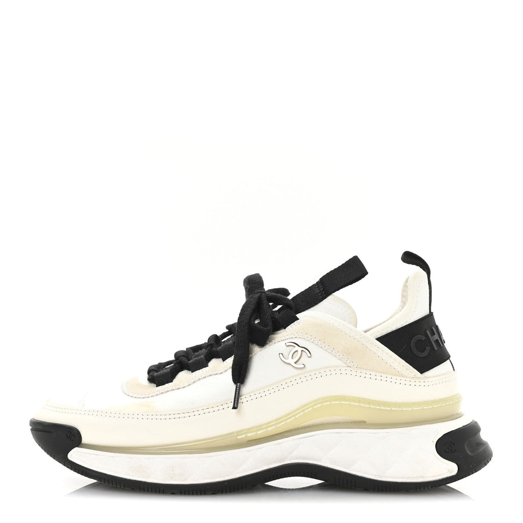 VELVET CALFSKIN MIXED FIBERS CC SNEAKERS IVORY BLACK