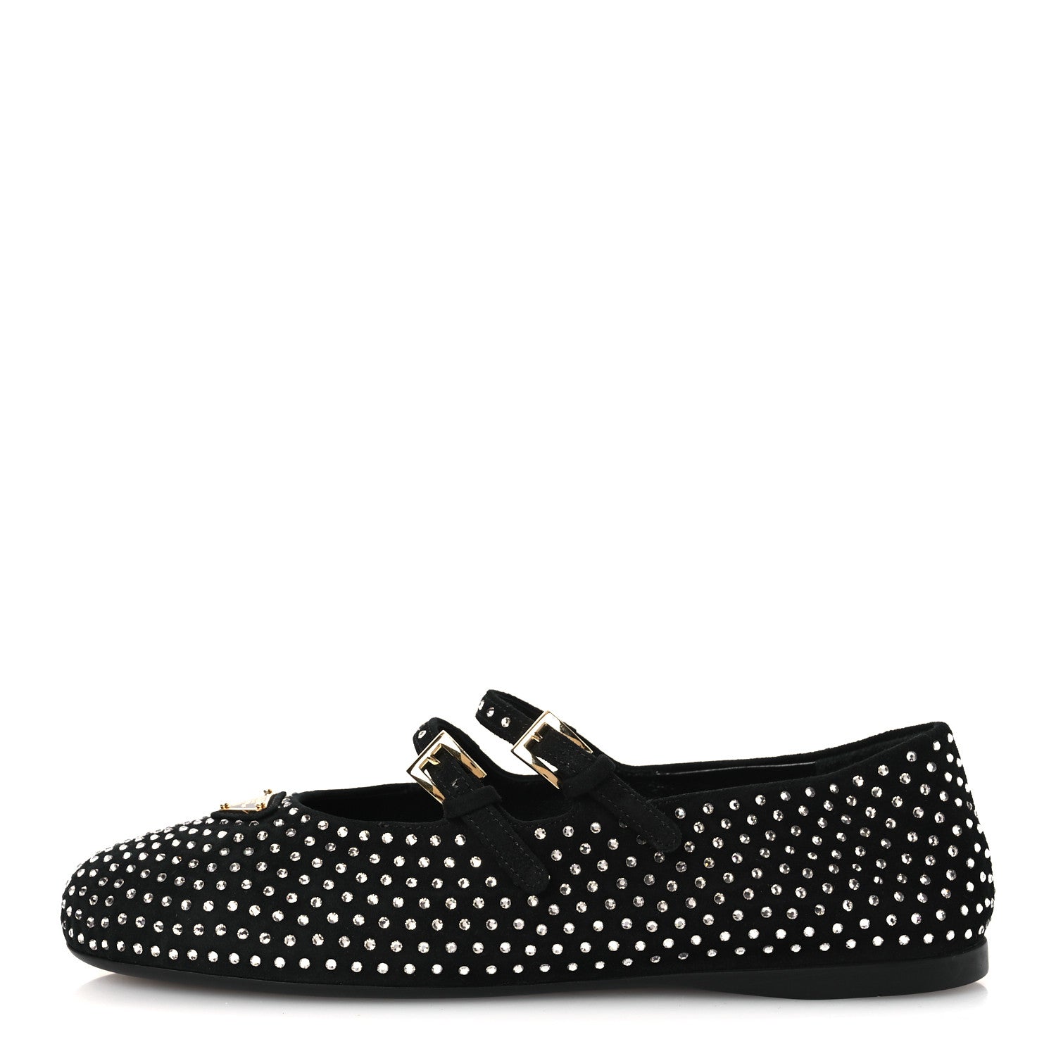 SUEDE CRYSTAL STUDDED BALLERINA FLATS BLACK