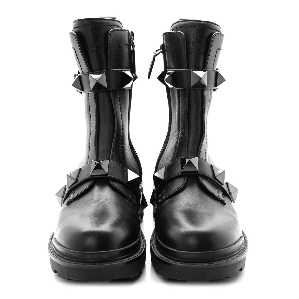 CALFSKIN TONAL ROMAN STUD /40MM COMBAT BOOTS BLACK