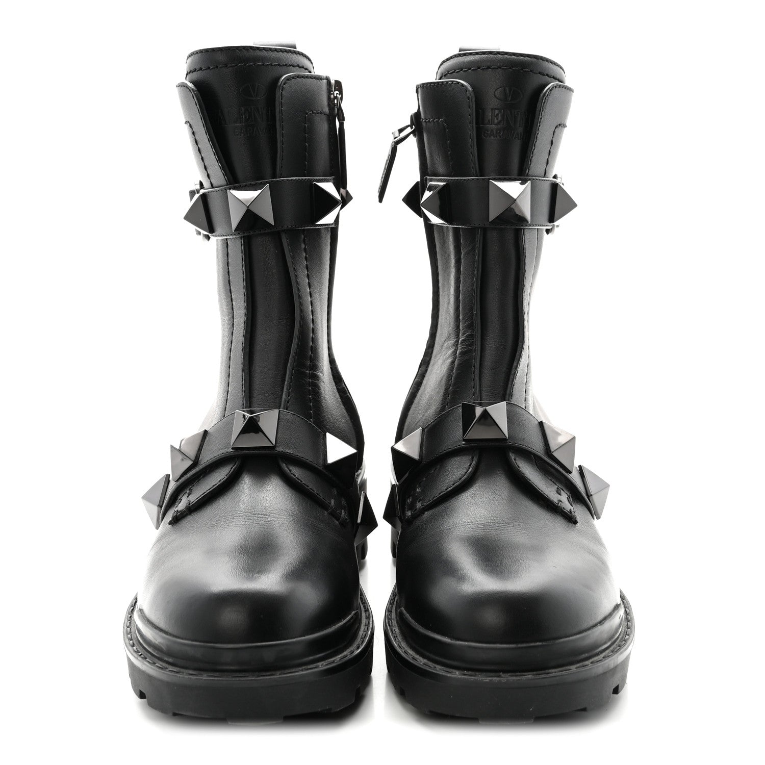 CALFSKIN TONAL ROMAN STUD /40MM COMBAT BOOTS BLACK
