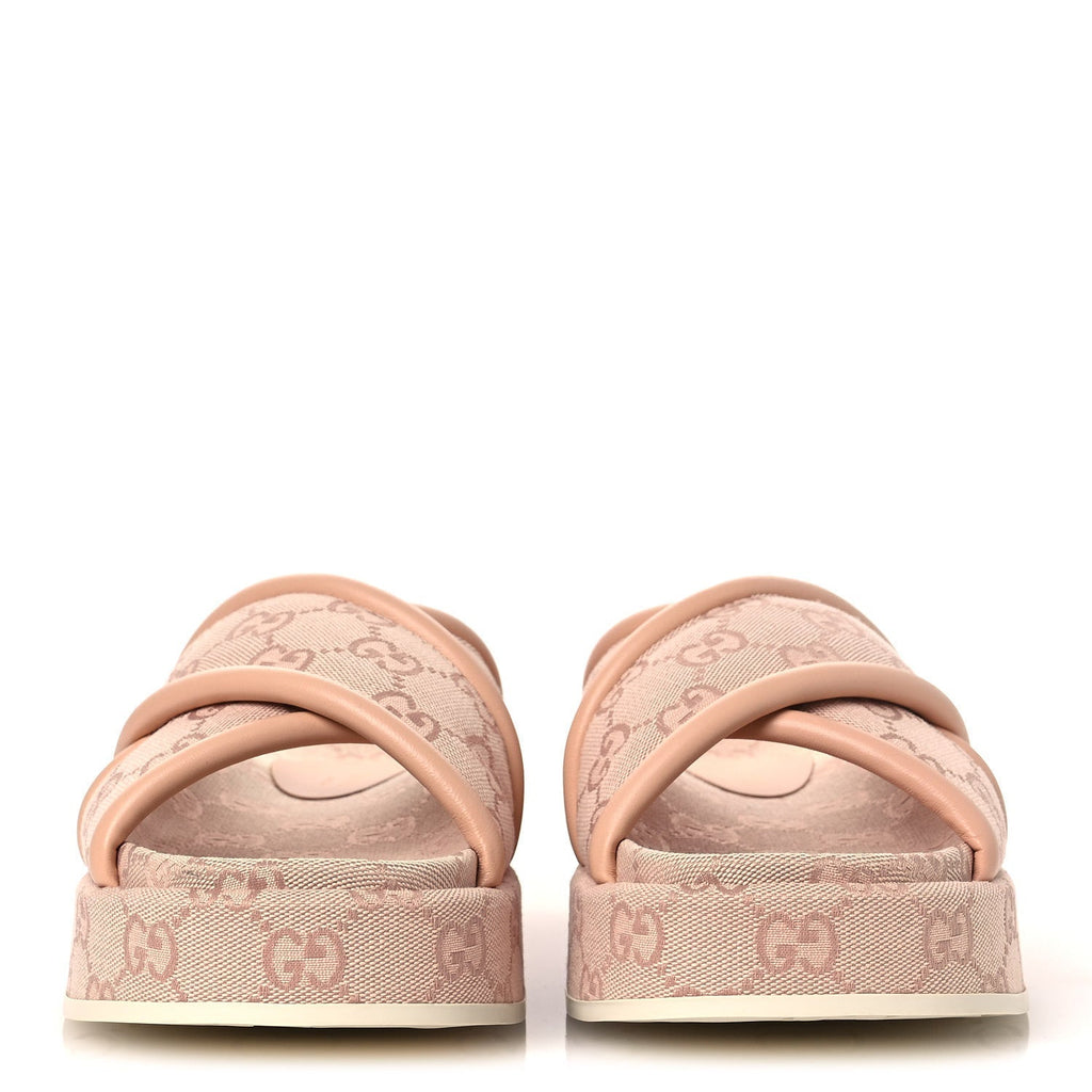 MONOGRAM GG CALFSKIN ANGELINA PLATFORM 55MM SLIDE SANDALS LIGHT PINK