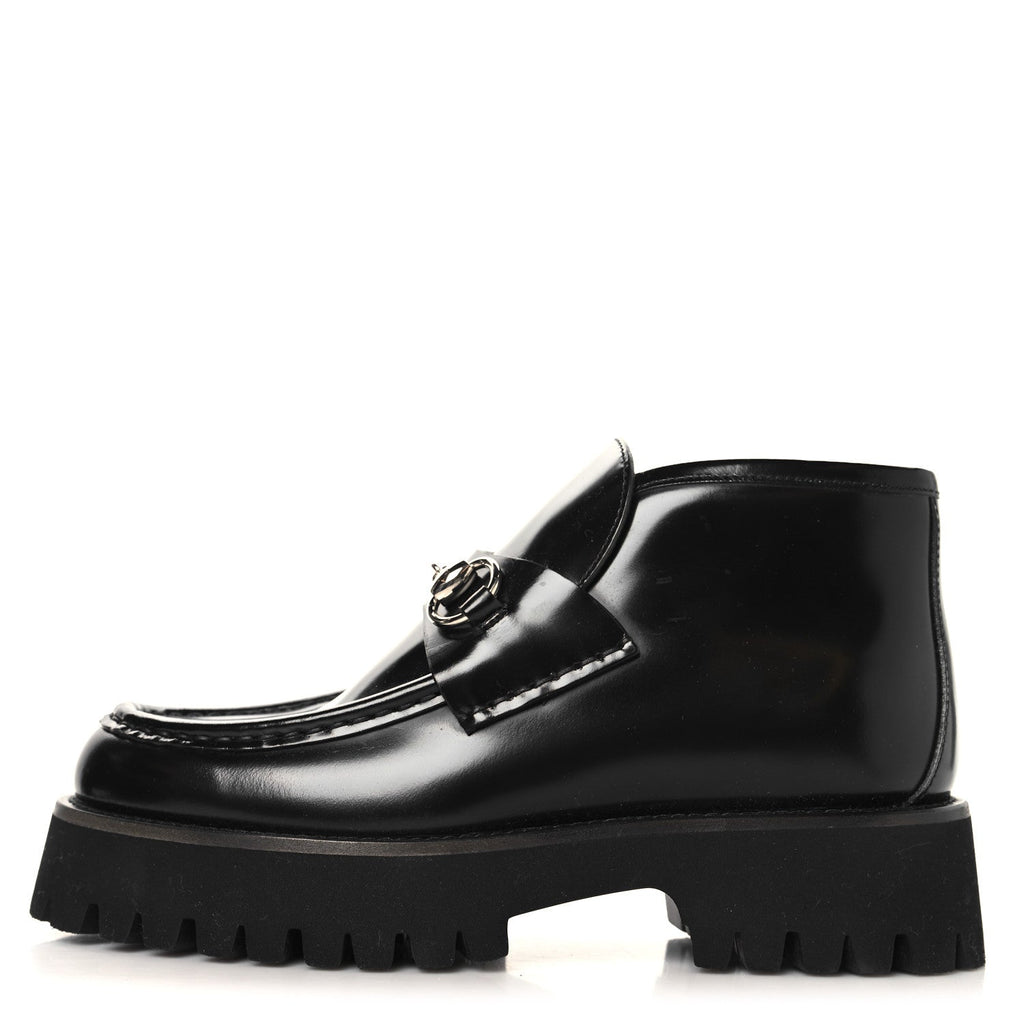 CORDOVAN LUX WOMENS HORSEBIT PLATFORM ANKLE BOOTS BLACK
