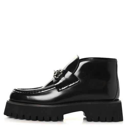 CORDOVAN LUX WOMENS HORSEBIT PLATFORM ANKLE BOOTS BLACK